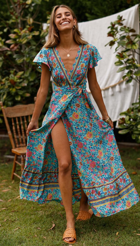 Navy Floral Maxi Wrap Dress