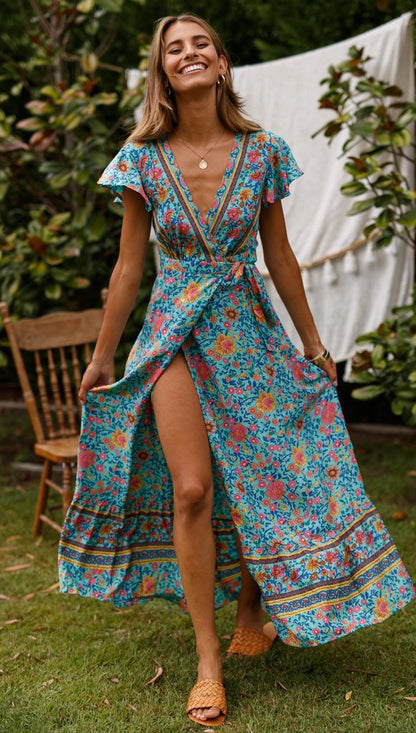 Navy Floral Maxi Wrap Dress