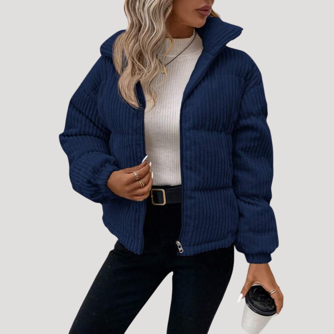 Warm Womens Zip Up Fleece Lined Corduroy Coat