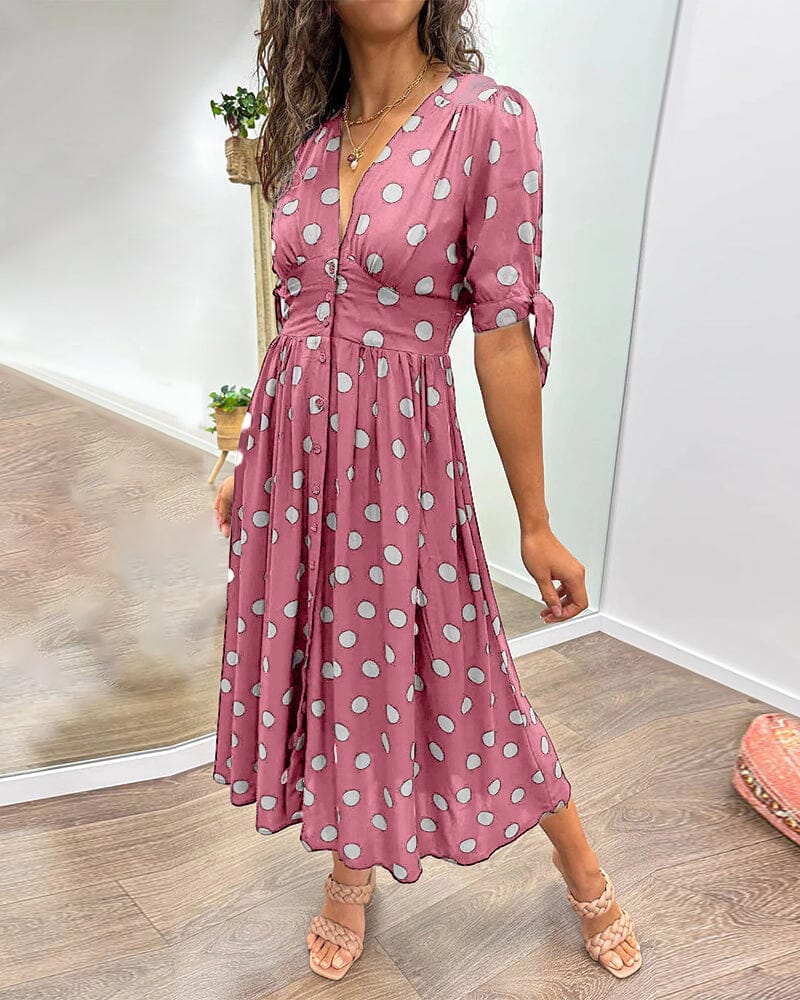Women's Spotted V Neck Summer Dress