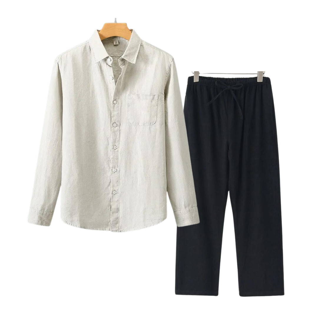 Lightweight Summer Pants Shirt Set Casual Cotton Outfit