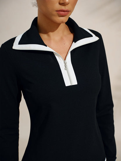 Classic Contrast Long Sleeve Golf Polo Shirt