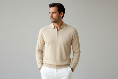 Stylish Men's Zip Up Long Sleeve Polo Shirt - Luxivelle