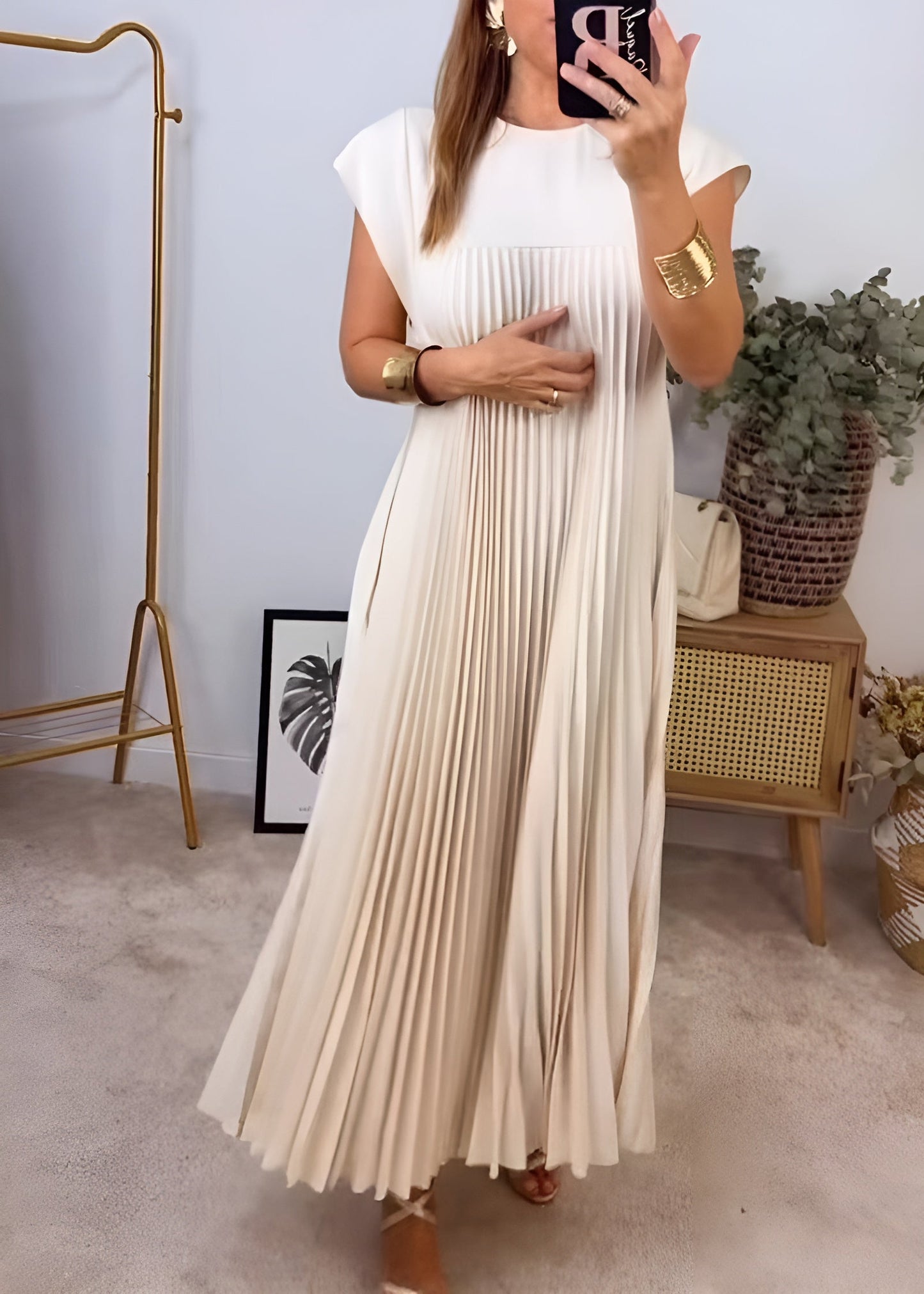 Elegant Flowy Pleated Summer Dress