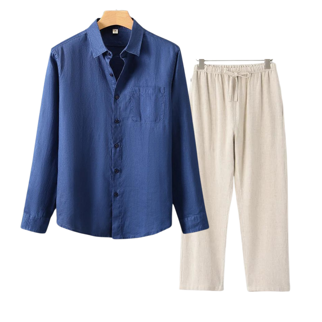 Lightweight Summer Pants Shirt Set Casual Cotton Outfit