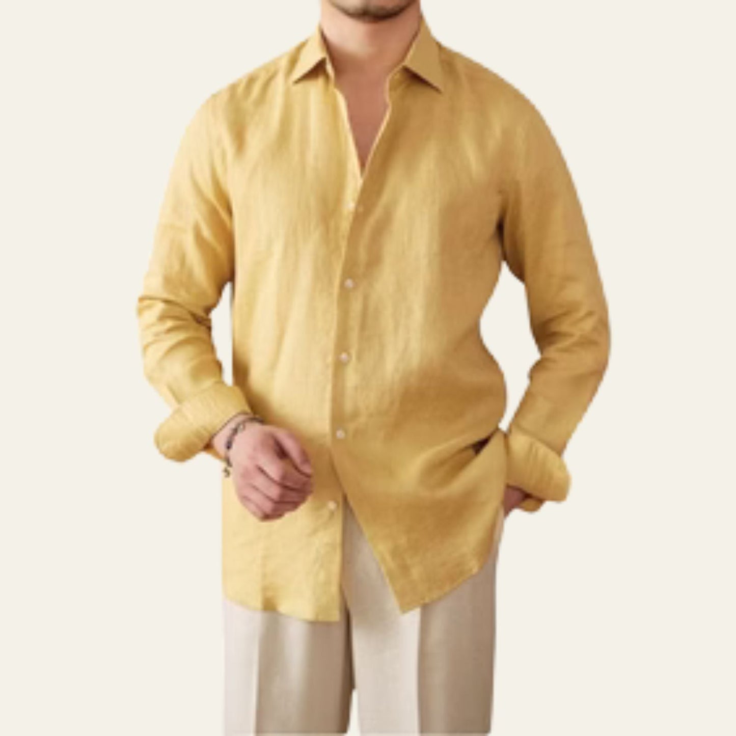 Relaxed Fit Men's Cotton Long Sleeve Dress Shirt