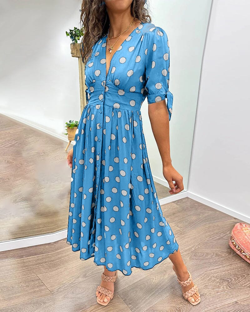 Women's Spotted V Neck Summer Dress