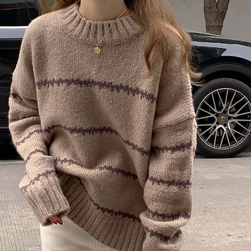 Ladies Classic Patterned Crew Neck Jumper - Luxivelle