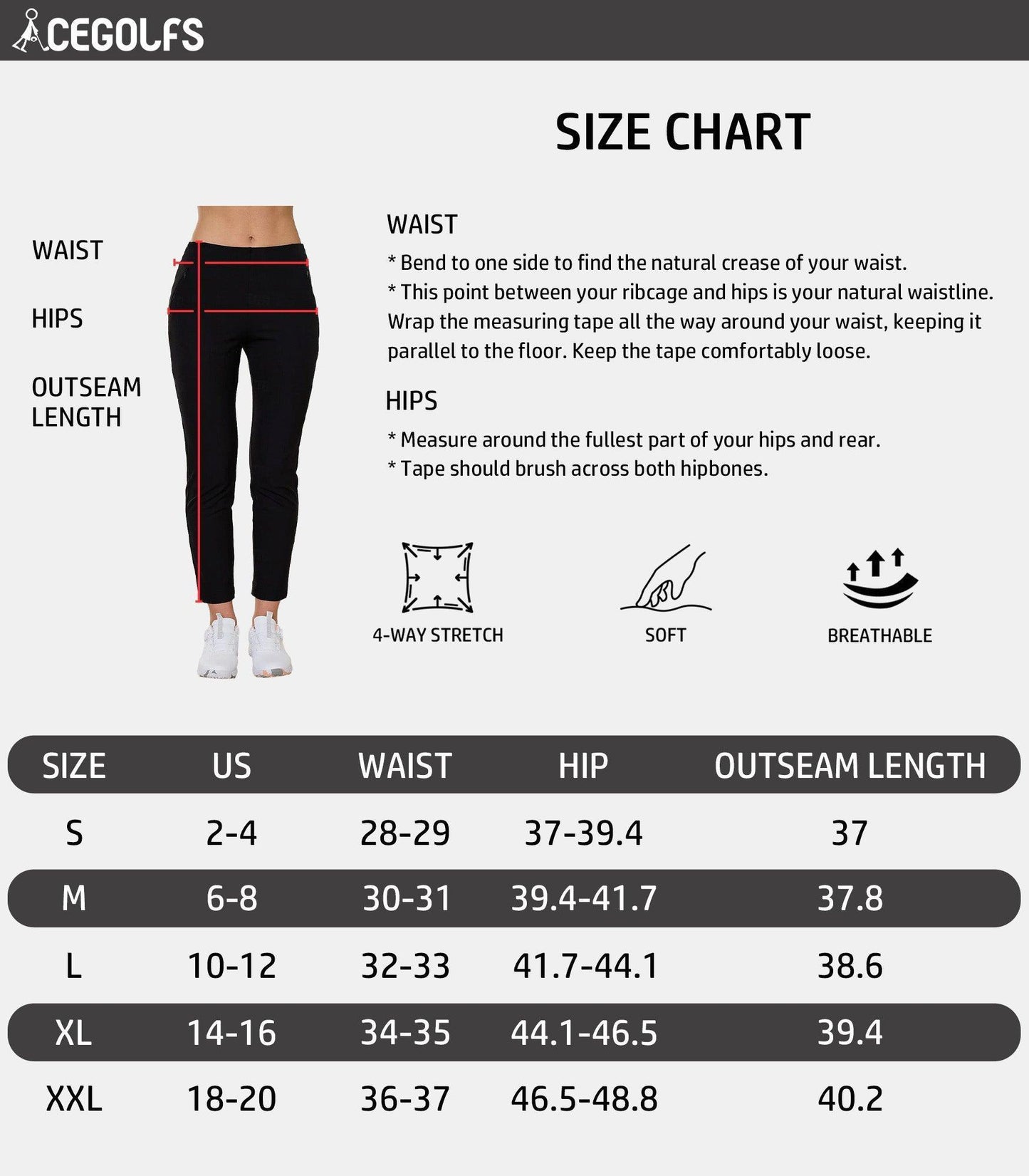 Comfortable 28 Inch Skinny Stretch Ankle Pants UPF 50+