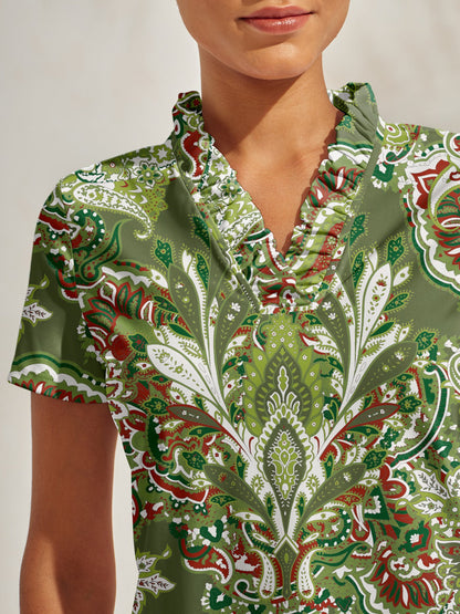 Women's Chiffon Ruffled V Neck Sun Protection Polo Shirt