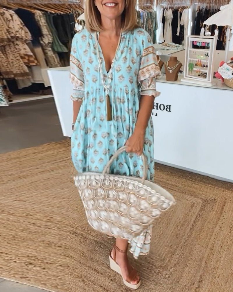 Elegant Floral Scoop Neck Dress - Luxivelle