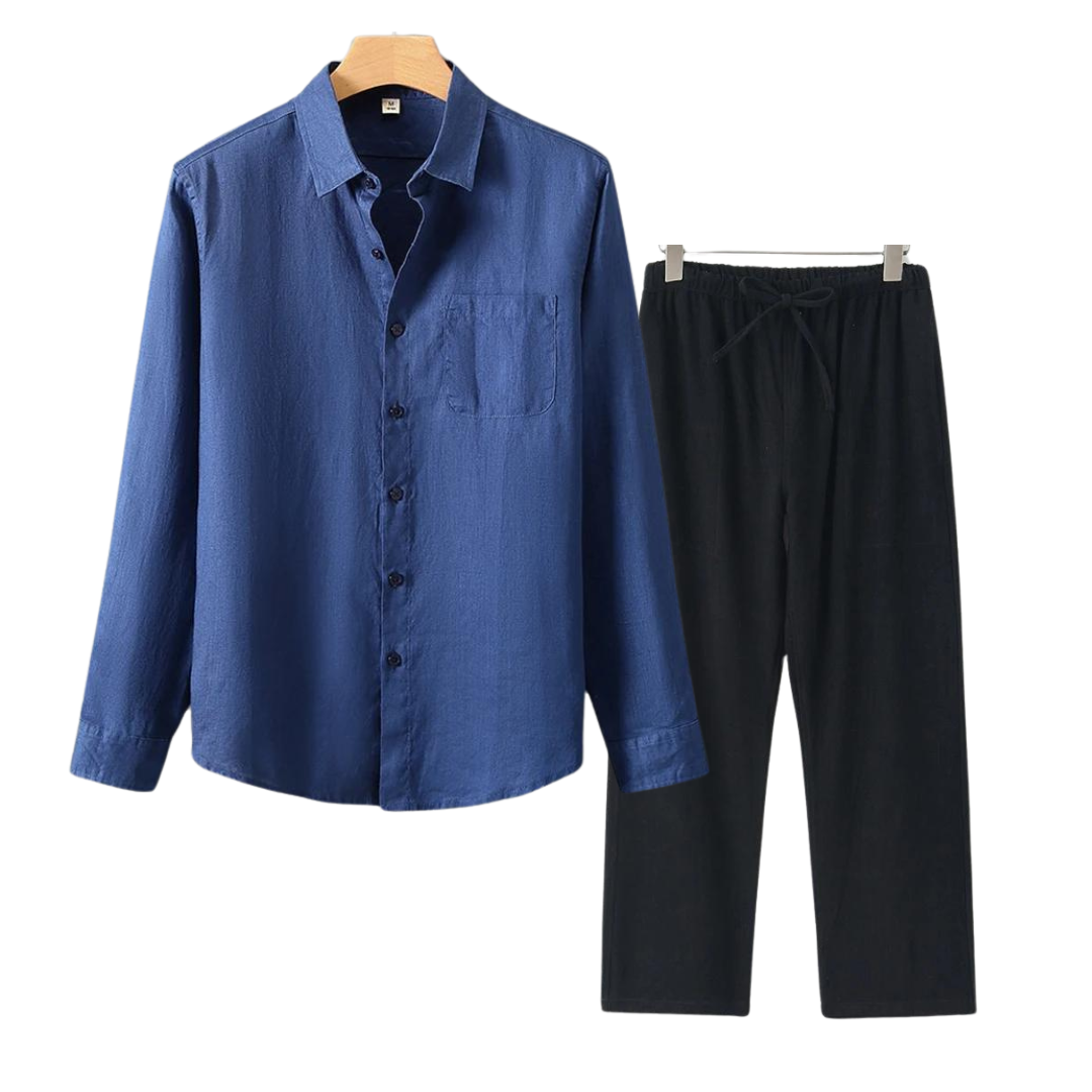 Lightweight Summer Pants Shirt Set Casual Cotton Outfit