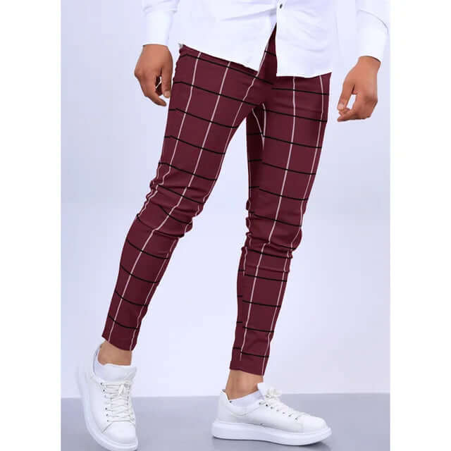 Relaxed Fit Plaid Trousers for Men