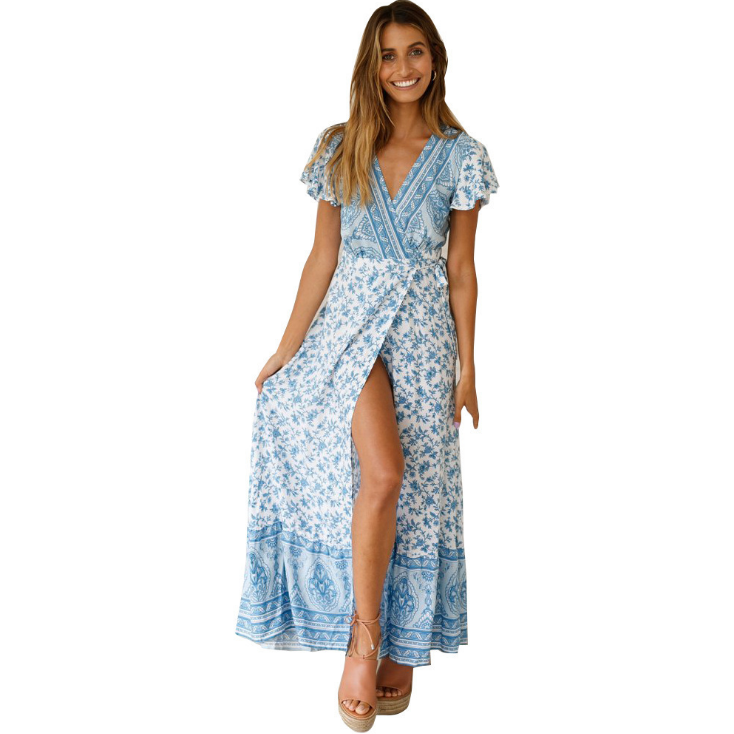 Navy Floral Maxi Wrap Dress