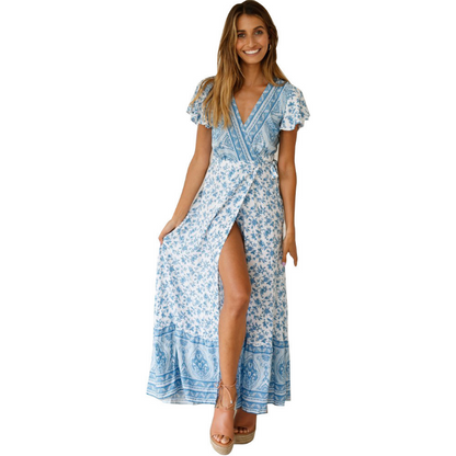 Navy Floral Maxi Wrap Dress