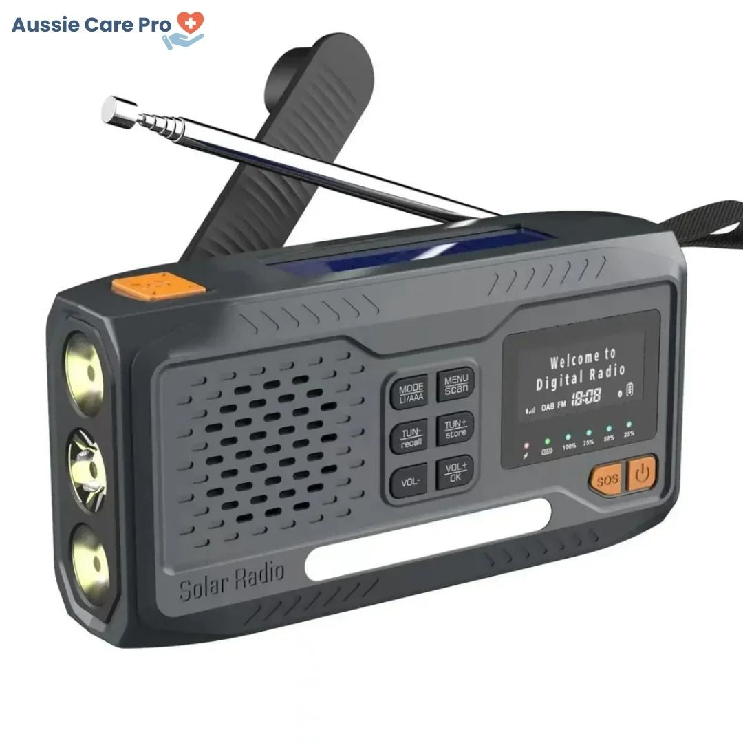 Portable Solar Powered Radio with Flashlight & Alarm - Luxivelle