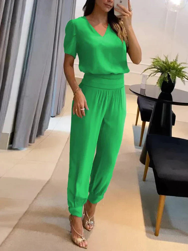Ladies' 2-Piece V-Neck Suit Set