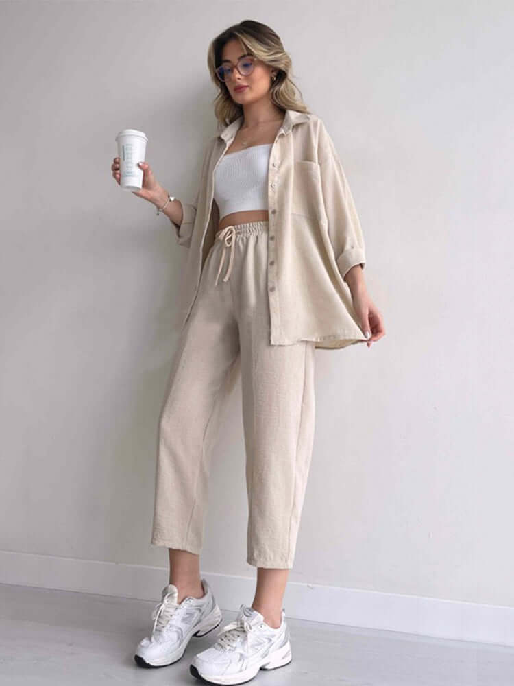 Relaxed Fit Women's Shirt and Loose Pants Set - Luxivelle