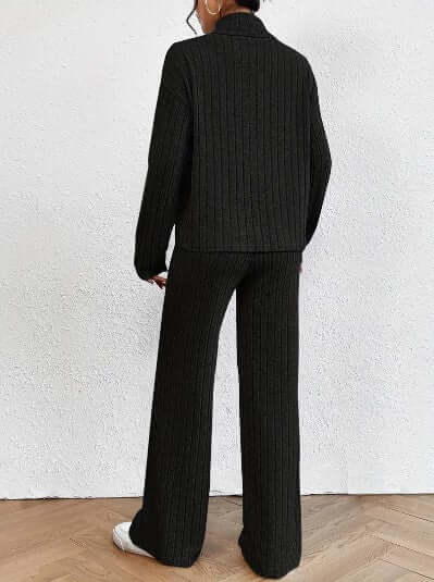 Soft Knit Turtleneck and Flared Leg Pants Set
