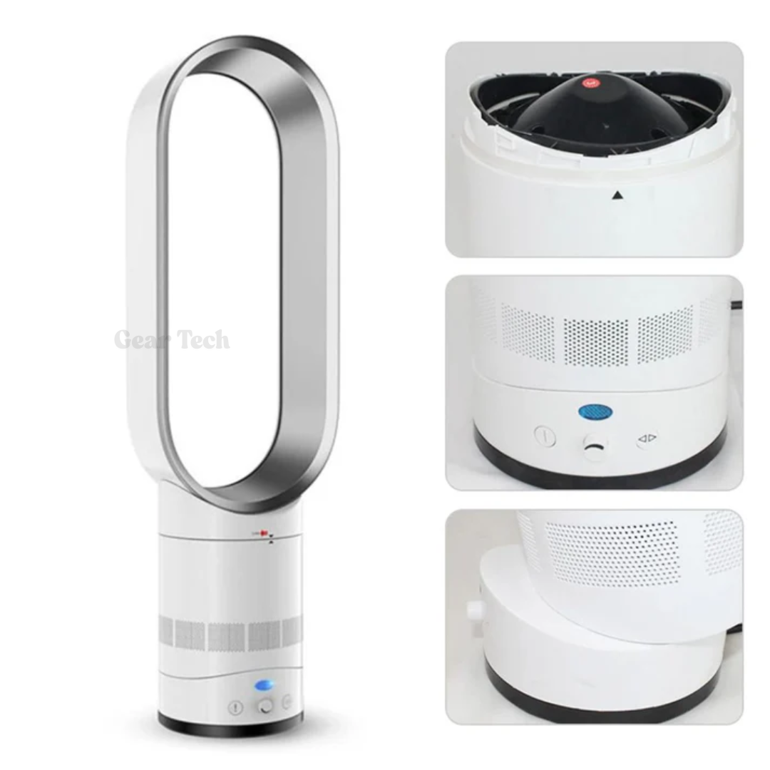 "16 Inch bladeless fan with remote, elegant bladeless design, safe for homes with kids and pets, modern home decor"