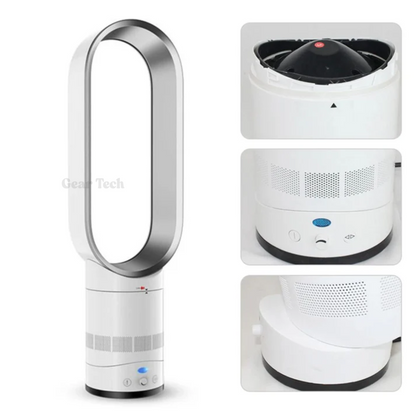 "16 Inch bladeless fan with remote, elegant bladeless design, safe for homes with kids and pets, modern home decor"
