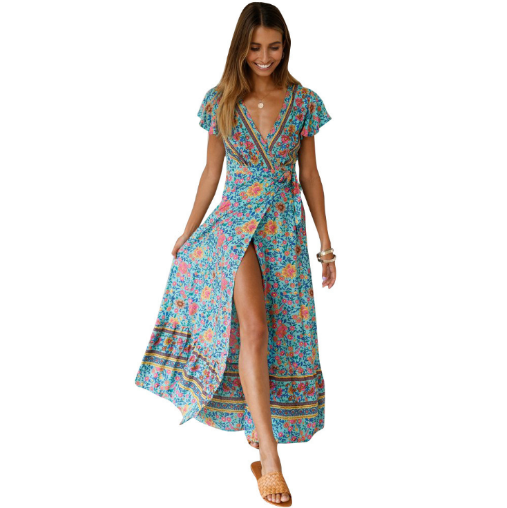Navy Floral Maxi Wrap Dress