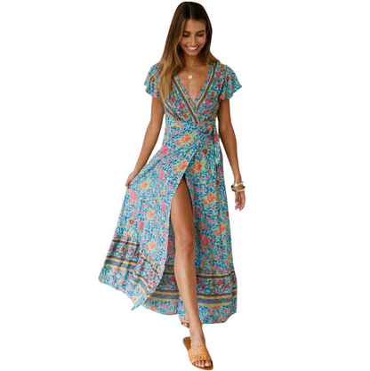 Navy Floral Maxi Wrap Dress