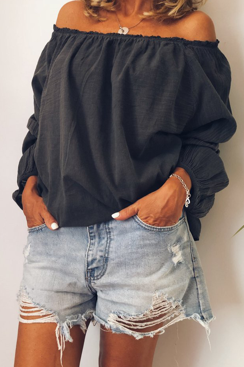 Stretchy Feminine Cold Shoulder Long Top
