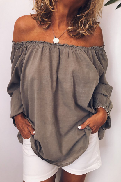 Stretchy Feminine Cold Shoulder Long Top