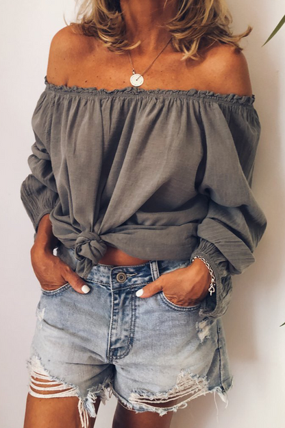 Stretchy Feminine Cold Shoulder Long Top