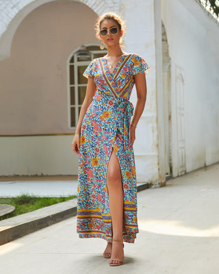 Navy Floral Maxi Wrap Dress