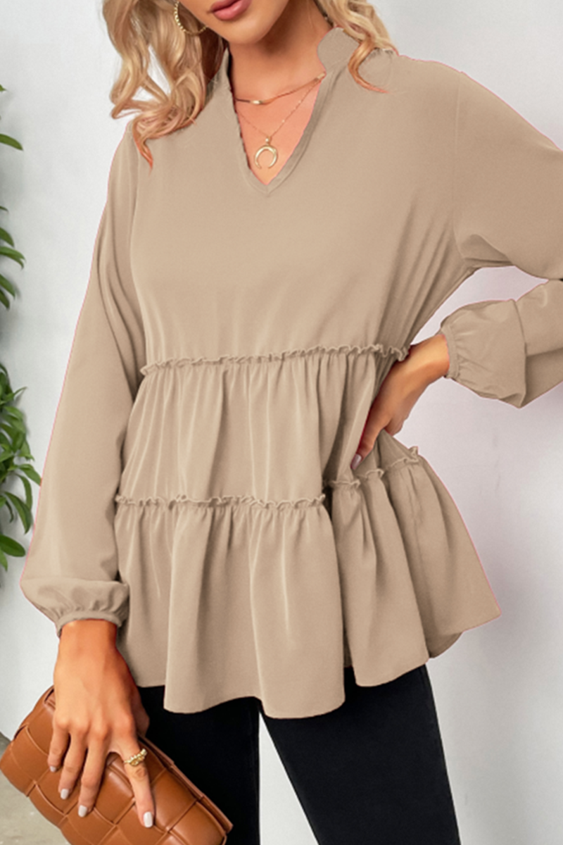 Ladies' Elegant V-Neck Ruffled Top Shirt - Luxivelle