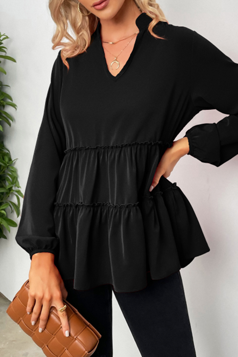 Ladies' Elegant V-Neck Ruffled Top Shirt