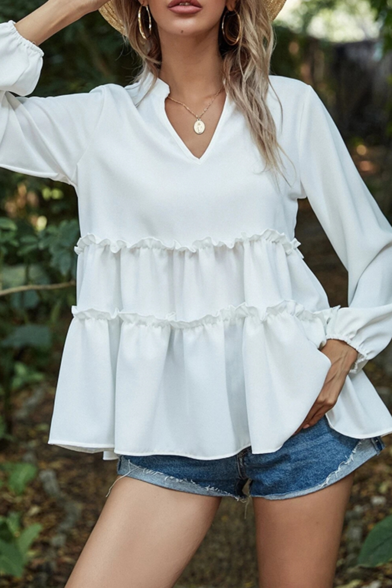 Ladies' Elegant V-Neck Ruffled Top Shirt
