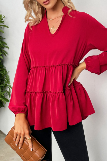 Ladies' Elegant V-Neck Ruffled Top Shirt