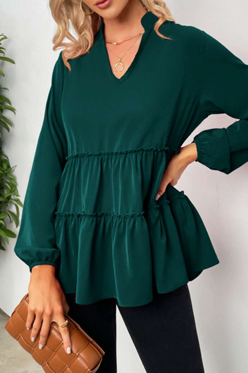 Ladies' Elegant V-Neck Ruffled Top Shirt