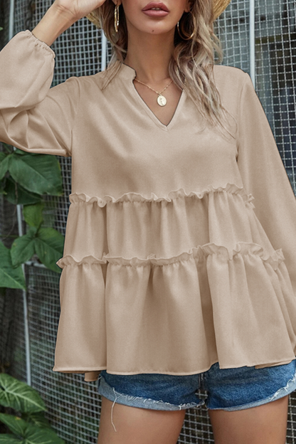 Ladies' Elegant V-Neck Ruffled Top Shirt