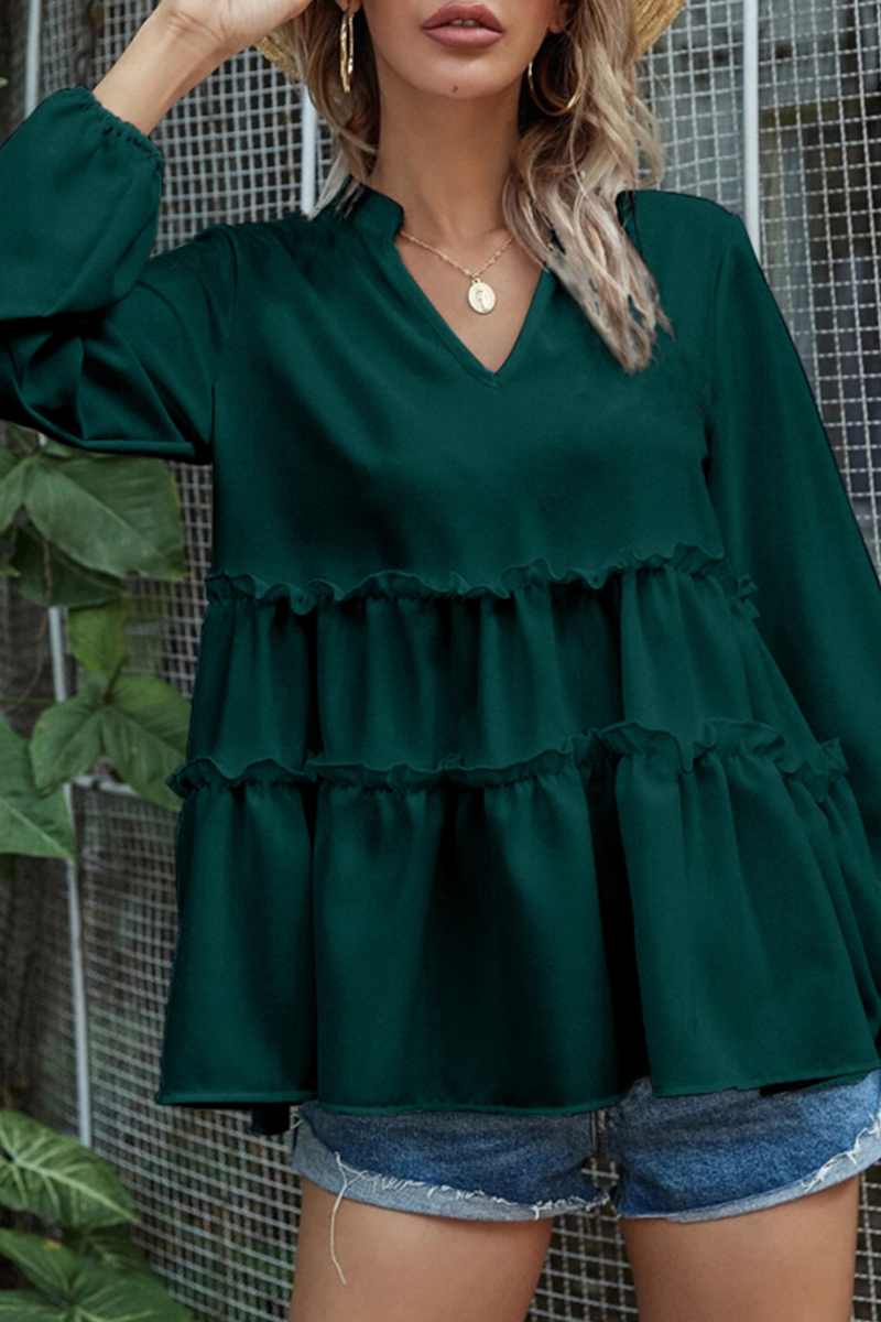 Ladies' Elegant V-Neck Ruffled Top Shirt