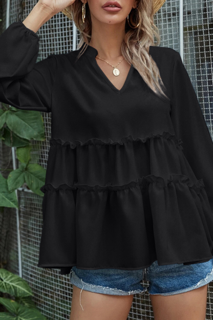 Ladies' Elegant V-Neck Ruffled Top Shirt
