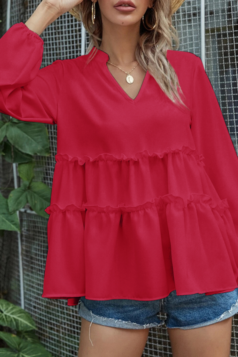 Ladies' Elegant V-Neck Ruffled Top Shirt