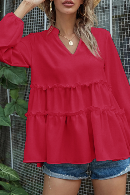 Ladies' Elegant V-Neck Ruffled Top Shirt