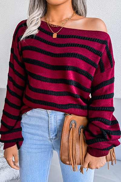 Ladies' Casual Striped Crew Neck Sweater Top