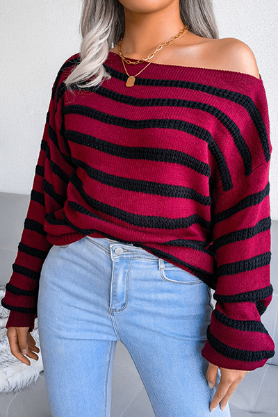 Ladies' Casual Striped Crew Neck Sweater Top