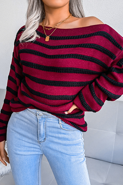 Ladies' Casual Striped Crew Neck Sweater Top