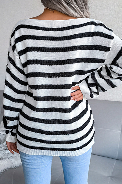 Ladies' Casual Striped Crew Neck Sweater Top