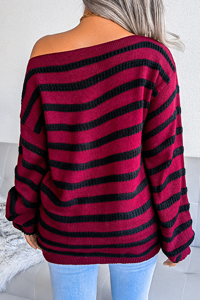 Ladies' Casual Striped Crew Neck Sweater Top