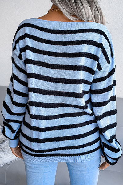 Ladies' Casual Striped Crew Neck Sweater Top