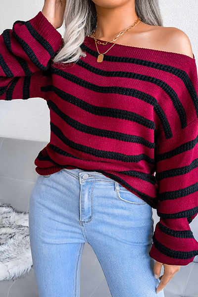 Ladies' Casual Striped Crew Neck Sweater Top
