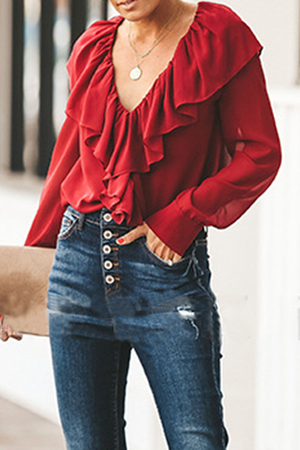 Ladies' Flared V-Neck Button-Down Shirt