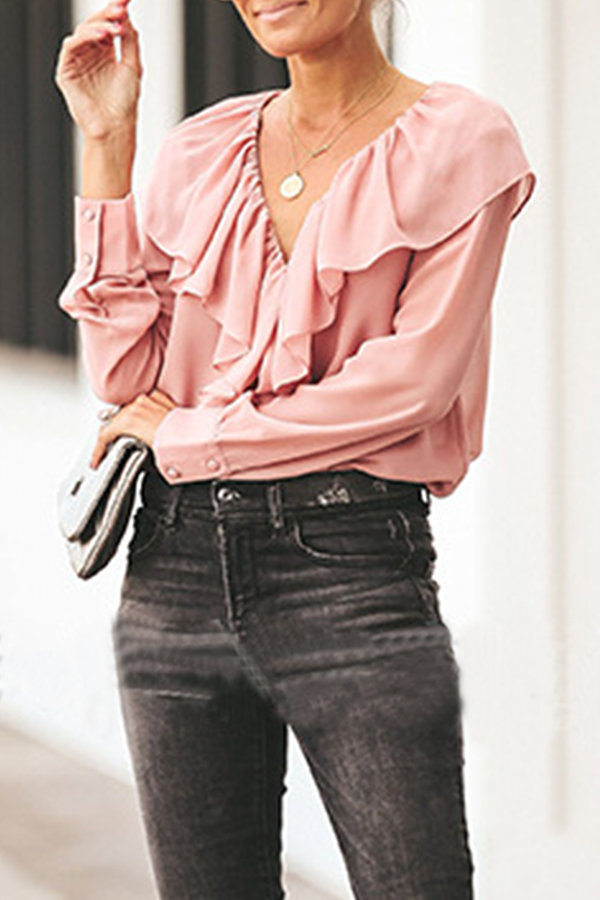 Ladies' Flared V-Neck Button-Down Shirt - Luxivelle